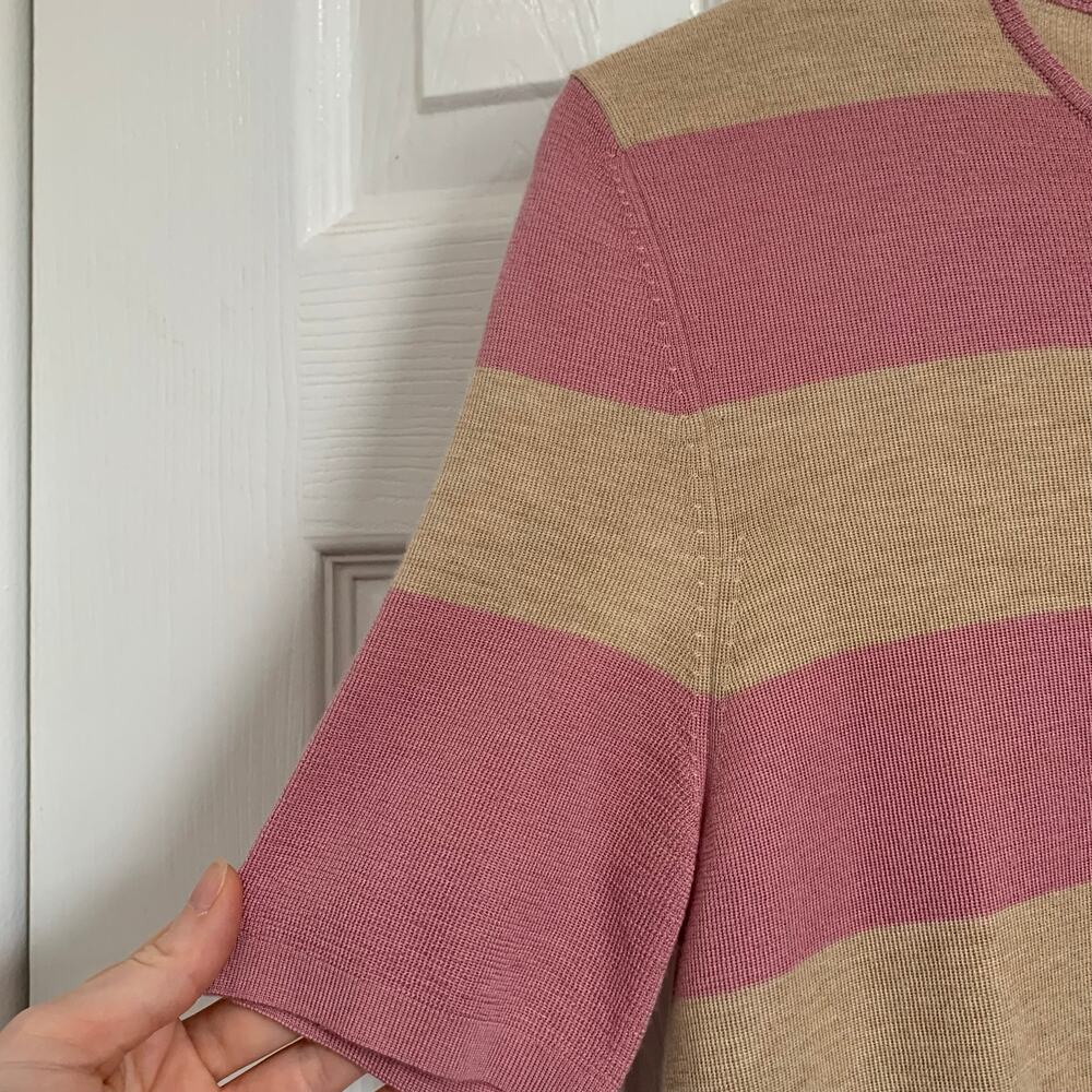 Akris Luxury Cashmere Silk Blend Pink and Tan Striped Short Sleeve Top US 10 - Picture 5 of 9